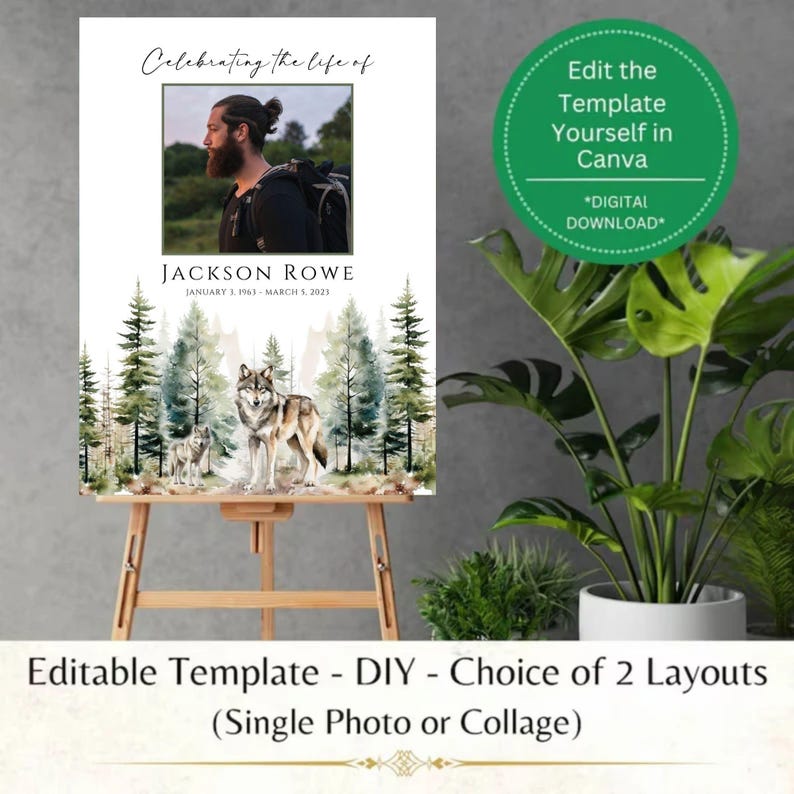 Editable Photo Sign Template for Memorial Funeral, Celebrating Life