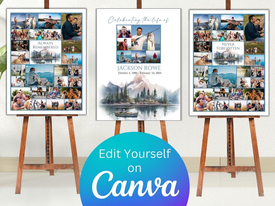 Editable Photo Sign Template for Memorial Funeral, Celebrating the Life ...