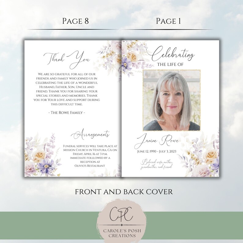 8-page Funeral Program Template, Editable Celebration of Life, Obituary ...