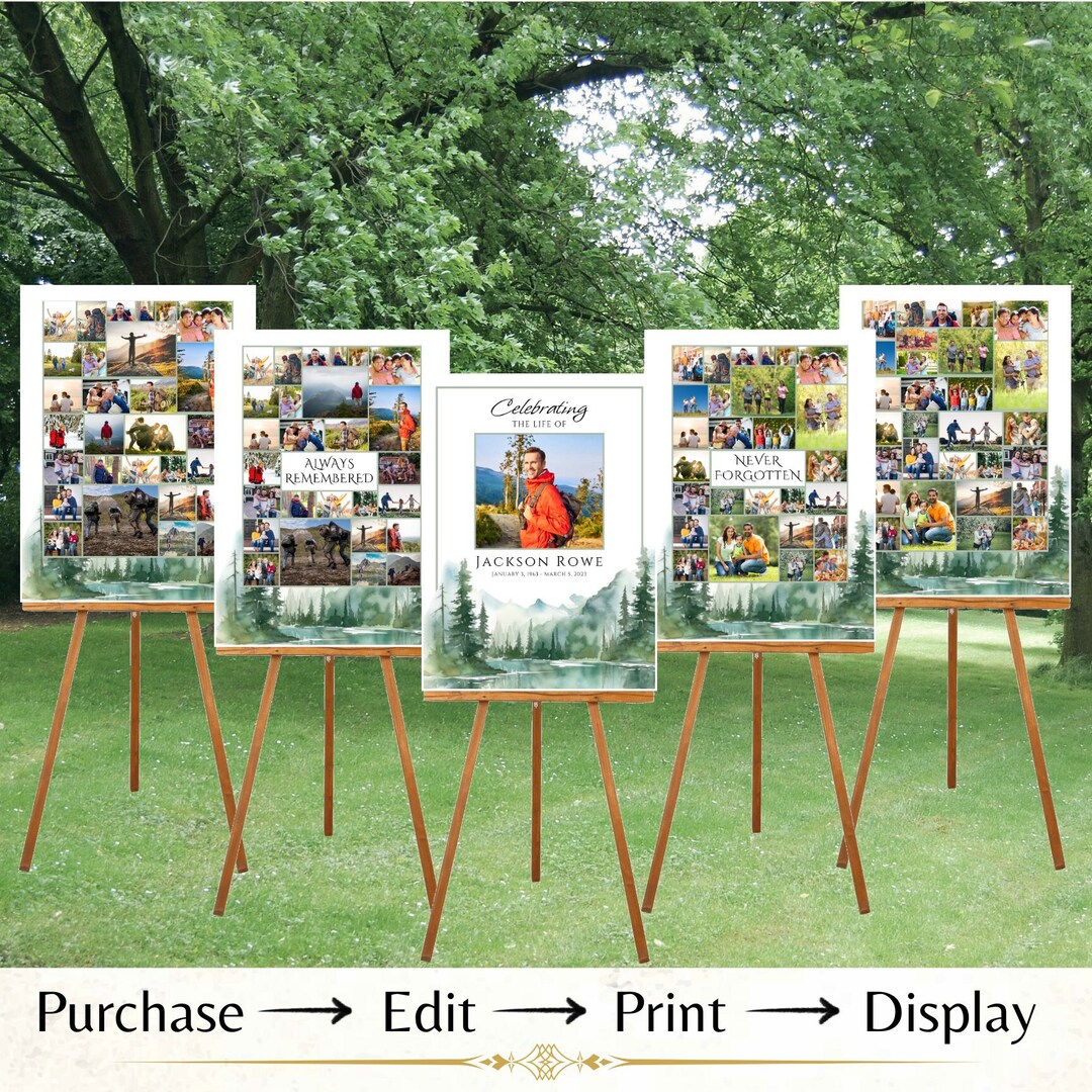 Set of 5 Editable Funeral Photo Collage Templates, Celebrating the Life