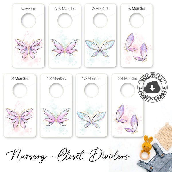 Gold Glitter Butterflies Nursery Closet Dividers, Printable Closet Dividers, Baby Closet Organizer, Butterfly Decor, Digital Download