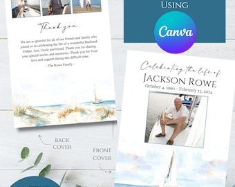 Editable Sailing Ocean Photo Memorial Funeral Program Template, Printable Celebration of Celebrating the Life Honoring Sailor Beach Sailboat