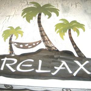 Relax Wall Decor. Palm Trees. Hammock. Wall Decor. Home Decor. Metal. Gift. Handmade. Decor. Relax. Cottage.