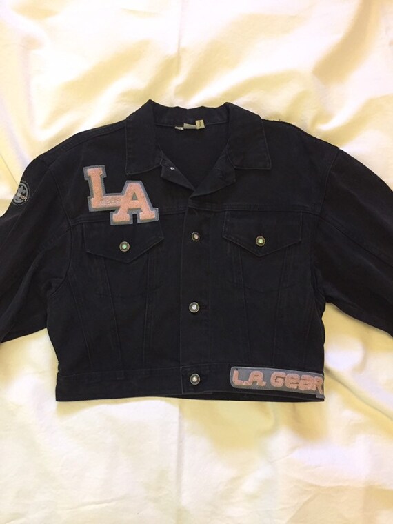 1980's LA Gear cropped Black Jean Jacket