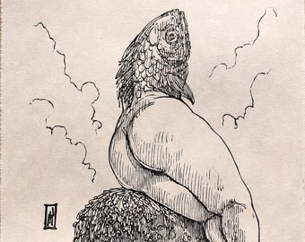 Meerjungfrau Linoldruck: "Wee Sea Maiden No. 2"