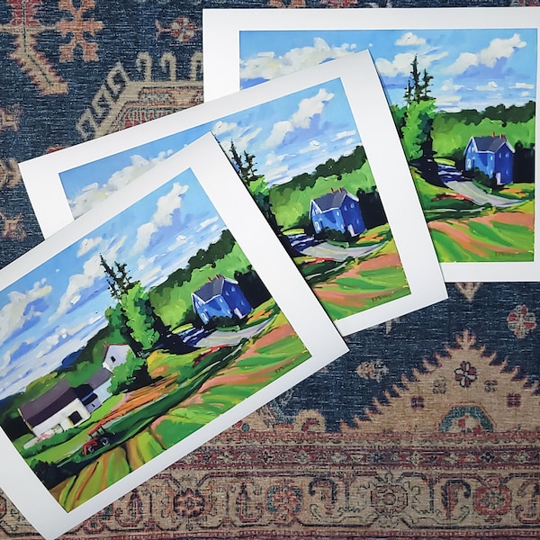 Gicléeprint landschap boerderij Maine: Waldoboro impressionistische kunst (12 x 16)