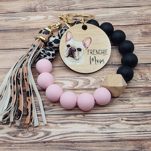 Frenchie Mom Silicone Bead Wristlet Keychain