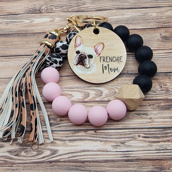 Frenchie Mom Silicone Bead Wristlet Keychain