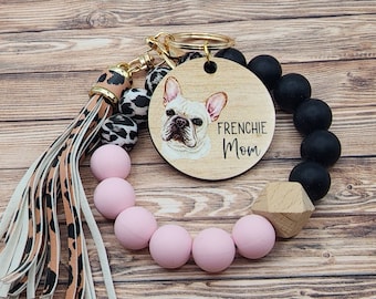 Frenchie Mom Silicone Bead Wristlet Keychain