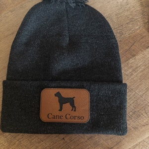 Cane Corso Faux Leather Patch Beanie