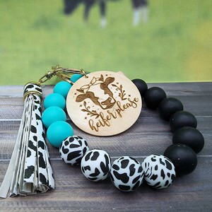 Heifer Cow Print Beaded Wristlet Keychain Silicone Bead