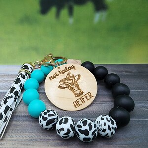 Heifer Cow Print Beaded Wristlet Keychain Silicone Bead