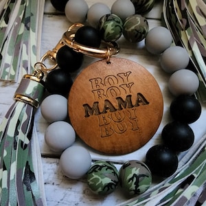 Beaded Wristlet Keychain Camo Boy Mama