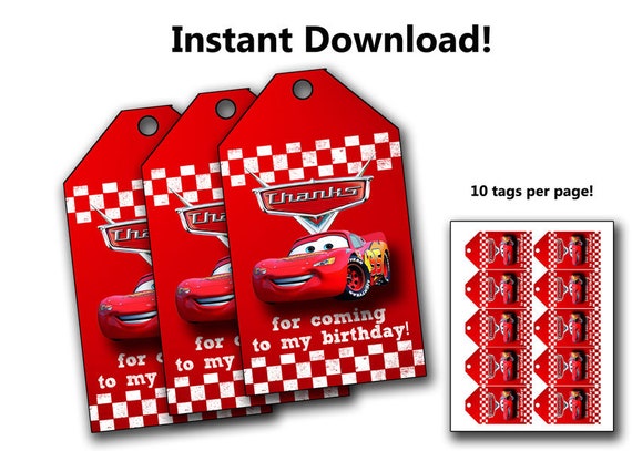 disney cars thank you tags