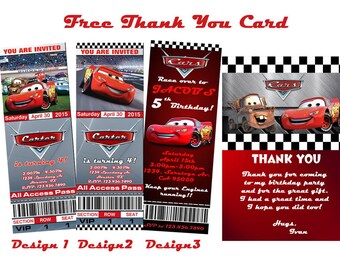 Disney Cars Birthday Invitation Tickets, ticket Style, Invite, Invites, Invitations, Boy, Girl, Disney Cars Printables, DIY Cards Prints