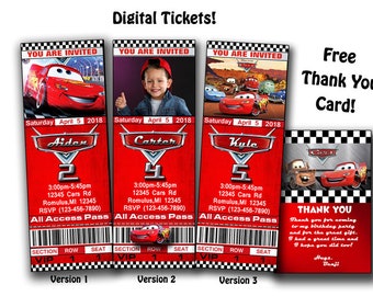 Disney Cars Birthday Invitation Tickets, ticket Style, Invite, Invites, Invitations, Boy, Girl, Disney Cars Printables, DIY Cards Prints