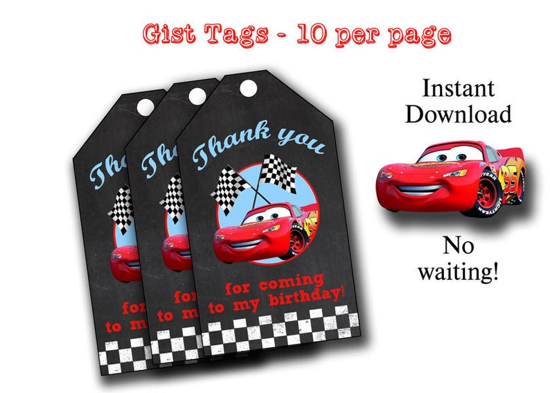 disney cars thank you tags
