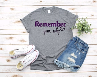 Remember your WHY, real life, fun, positive motivation T-shirt