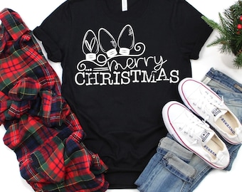 MERRY CHRISTMAS tree lights, holiday, fun family T-shirt’s