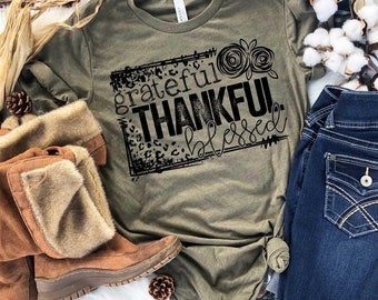 GRATEFUL, Thankful, BLESSED FALL T-shirt, Harvest, Fall shirt