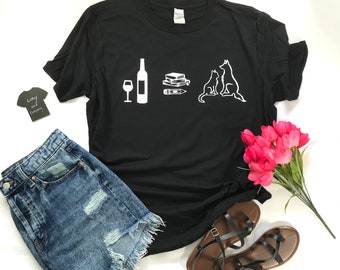 Wine, BOOKS, Tea, COFFEE and CATS, animal lover, cat lover T-shirt