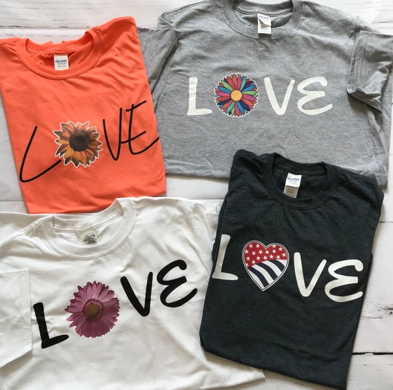 LOVE and Flowers Fun T-shirts | Etsy