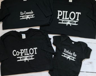 AIRPLANE PILOT, Co-Pilot and Family T-shirts, Family matching shirts