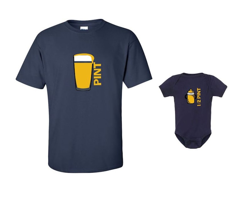 PINT & Half Pint Men's/Womens DAD Beer T-shirt and Infant Bodysuit Matching Family Shirts image 1