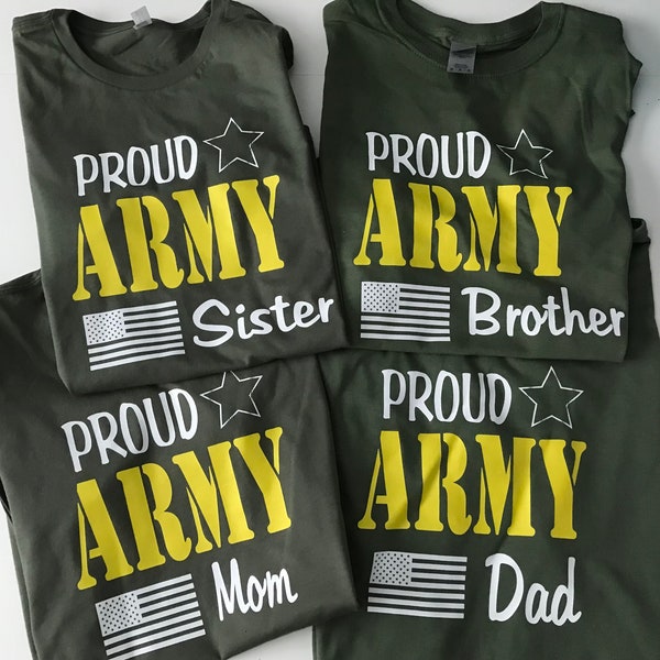 Proud Army Family, Military Solider, OD Green T-shirts