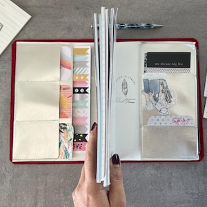 Travel Wallet Insert, Additional Zipper Pockets for Travel Notebook in Colorful Faux Leather