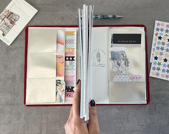 Travel Wallet Insert, Additional Zipper Pockets for Travel Notebook in Colorful Faux Leather