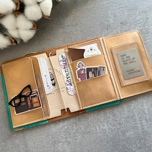 Cartera con compartimento para cuaderno de viaje, bolsillos adicionales con cremallera para cuaderno de viaje de piel sintética de colores
