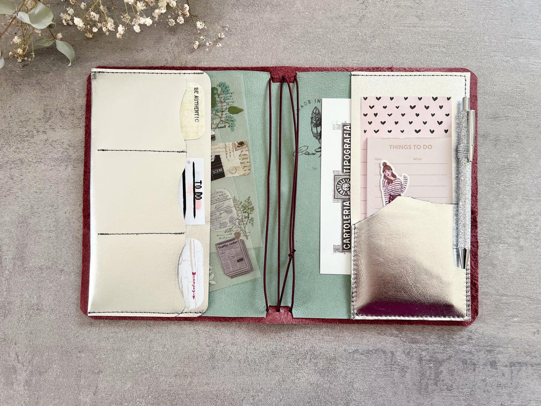 Notebook Folder Insert Travel Notebook Wallet Insert, Additional Pockets in Real Leather for ...