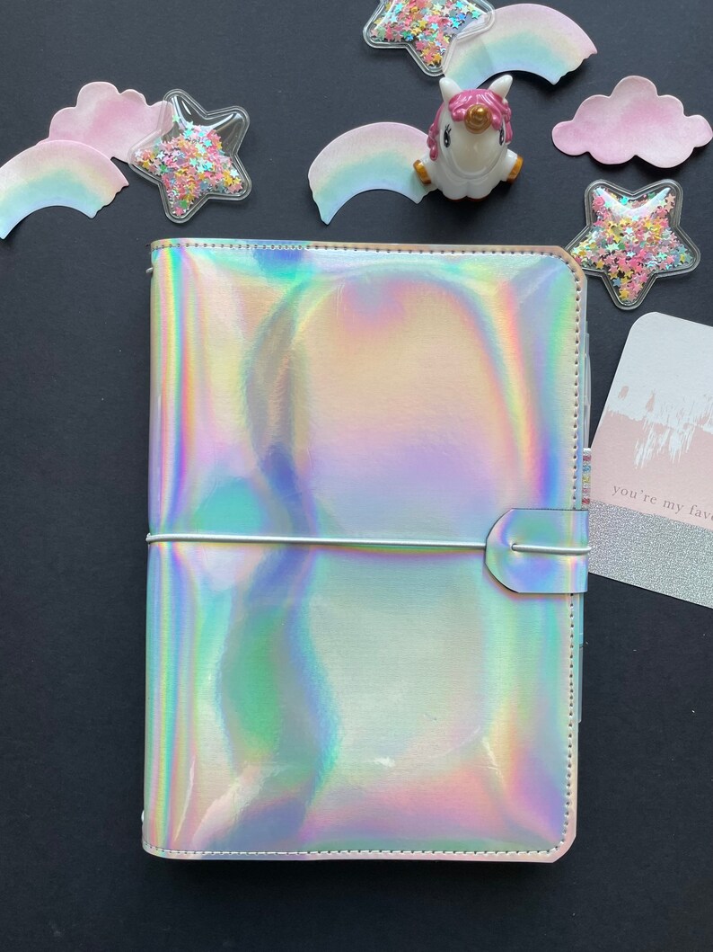 Travelers notebook in holographic fauxleather cover planner image 1