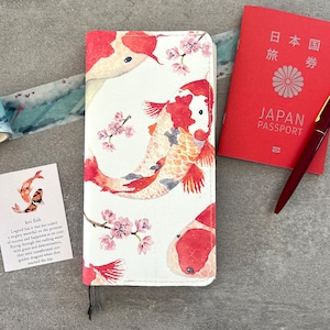 Hobonichi cover with Japanese koi carp print, cover planner a5, b6, a6, weeks, pocket