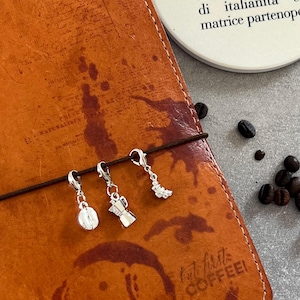 Planner Charms coffee Lover,  Silver Moka Pot, Coffee Bean & Croissant Charms. Traveler’s Notebook Accessories