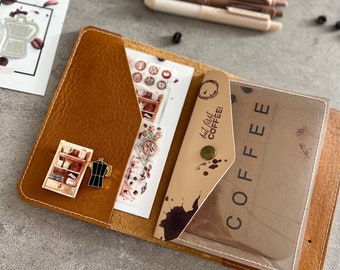 Coffee Theme Stationery Case, Clear PVC Leather Travel Notebook Sleeve