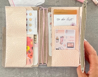 Travel Notebook Wallet Insert, Additional Zip Pockets for Travel Notebook, fauxleather lace effect