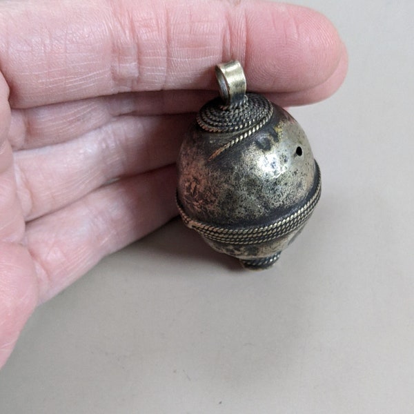 Vintage Turkmen Pendant Rare Burnished Old Well-Worn Finding 2" (15262)