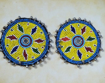 Tribal Patches with Bauble Accents Kuchi Textile Adornment Pair 4" (15995)