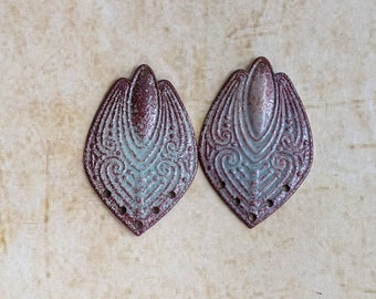 Torch Fired Art Deco Style Enameled Earring DIY Jewelry Components Rustic Sea Foam Green (#12843)