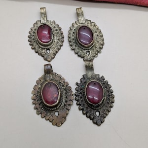 Old Tribal Pendant Charms Waziri Jewelry 4 Pieces Reds (18466)