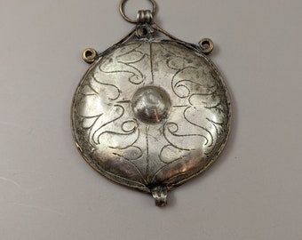 Vintage Hazara Brass Pendant Tribal Jewelry Floral Motif (#14988)