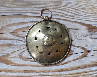 Old Well-Worn Hazara Brass Amulet Pendant Vintage Tribal Jewelry (#10708)