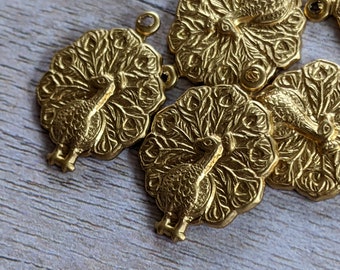 12x Brass Peacock Charms with Loop 20mm Jewelry Supplies (#12281)