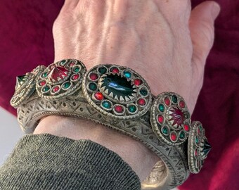 Vintage Kuchi Tribal Cuff Bracelet Jewelry 7.12" Wrist (22249)
