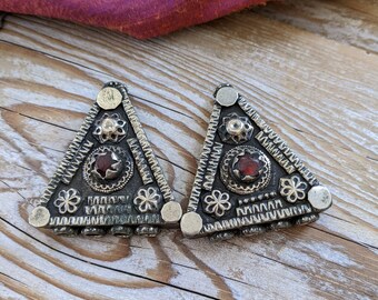 Pair Vintage Embossed Kashmiri Necklace Connectors  (#9826)