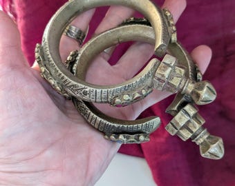 Vintage HEAVY Cuff Bracelets Knobbed Finials Tribal South Asian Jewelry (22225)