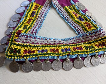 Vintage Kuchi Tribal Beaded Remnant with 26 Coins 22" (#11689)