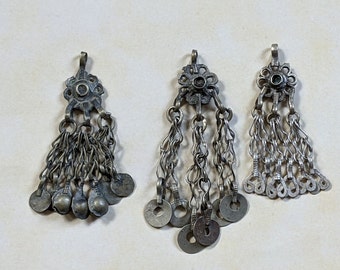 Vintage Hazara Flower Pendants Trio Well-Worn Tribal Jewelry DIY Supplies (15976)